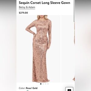 long sleeve pink sequin formal gown new condition